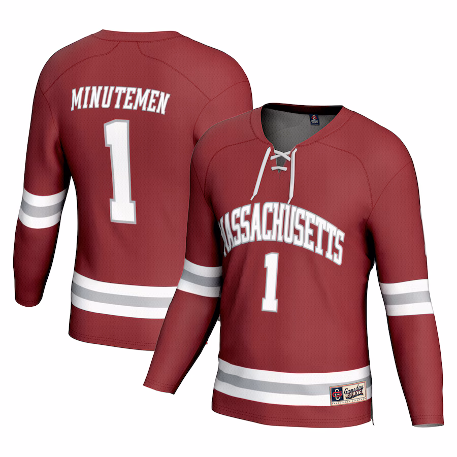 #1 UMass Minutemen GameDay Greats Unisex Hockey Fashion Jersey - Maroon