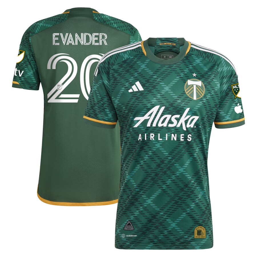 Men's Portland Timbers Evander adidas Green 2023 Portland Plaid Kit Authentic Jersey