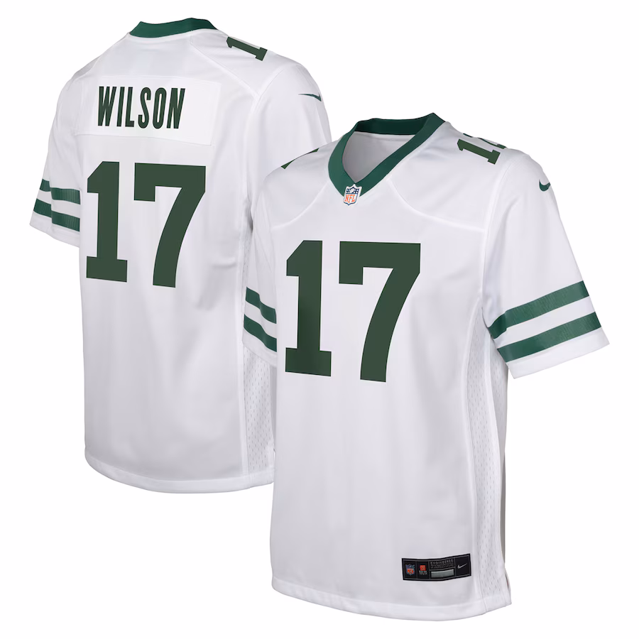 Youth New York Jets Garrett Wilson Nike Legacy White Game Jersey