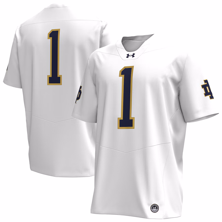#1 Notre Dame Fighting Irish Under Armour Premier Football Jersey - White