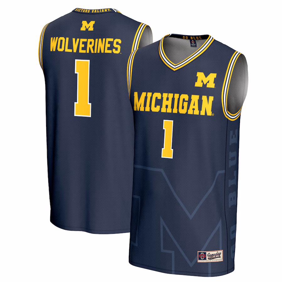 #1 Michigan Wolverines GameDay Greats Youth Icon Print Lightweight Basketball Fashion Jersey - Navy