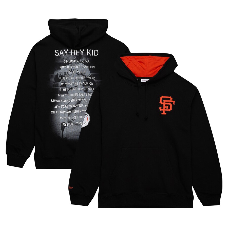 Men's San Francisco Giants Willie Mays Mitchell & Ness Black Vintage Logo Name & Number Pullover Hoodie