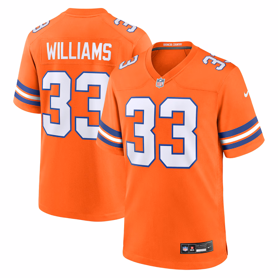 Men's Denver Broncos Javonte Williams Nike Orange Mile High Collection 1977 Throwback Player Game Jersey