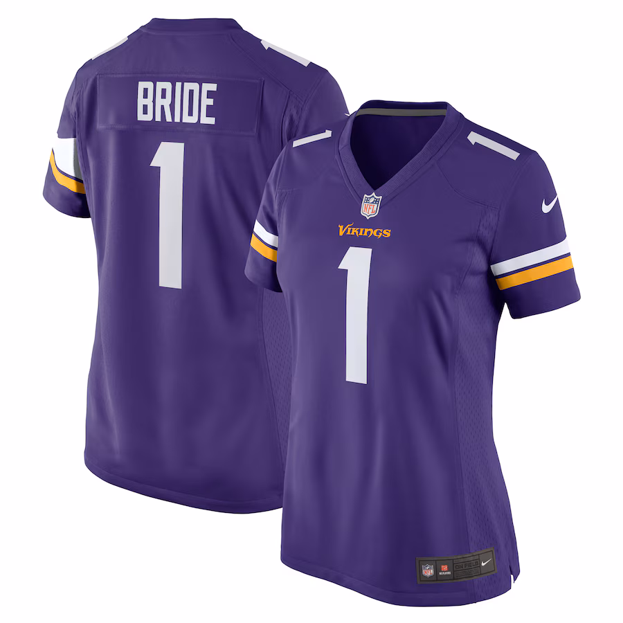 Women's Minnesota Vikings Number 1 Bride Nike Purple Game Jersey