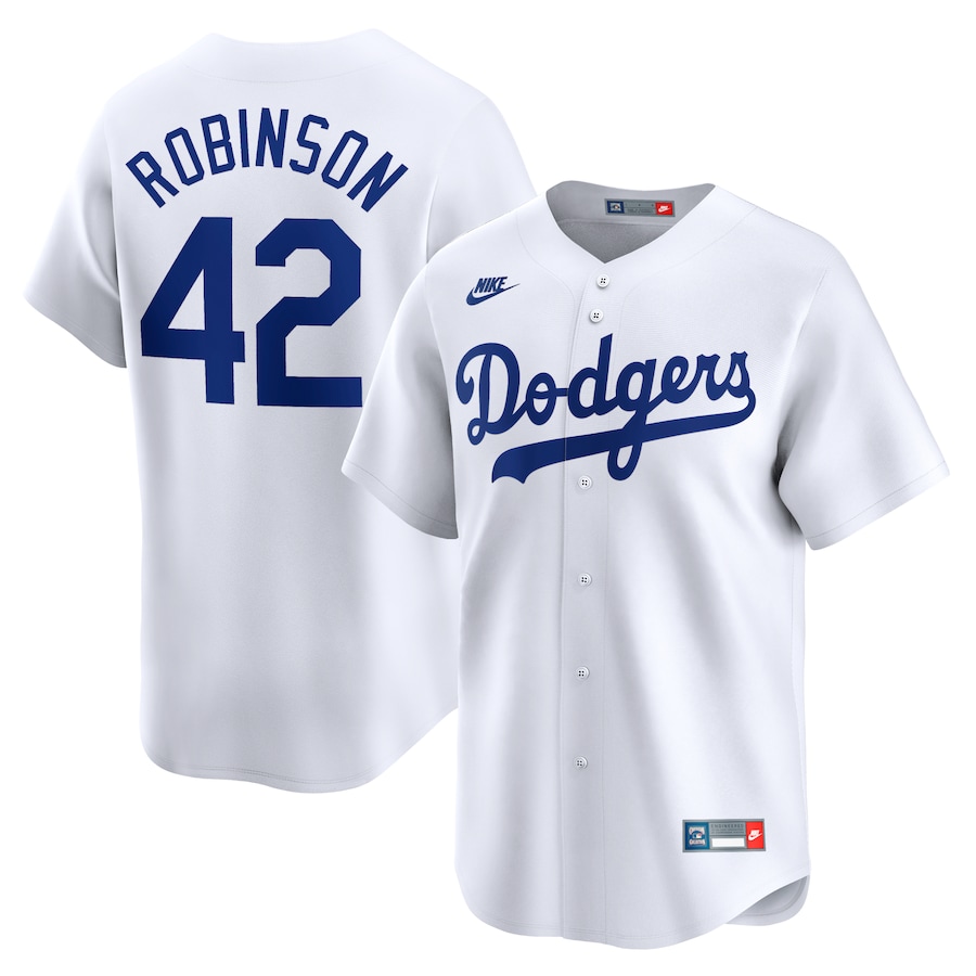 Men's Brooklyn Dodgers Jackie Robinson Nike White Throwback Cooperstown Collection Limited Jersey