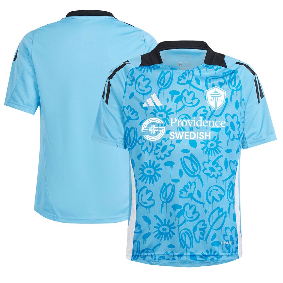 Youth Seattle Sounders FC adidas Blue 2024 One Planet Pre-Match Top