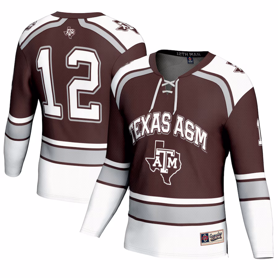 #12 Texas A&M Aggies GameDay Greats Unisex Hockey Fashion Jersey – Maroon