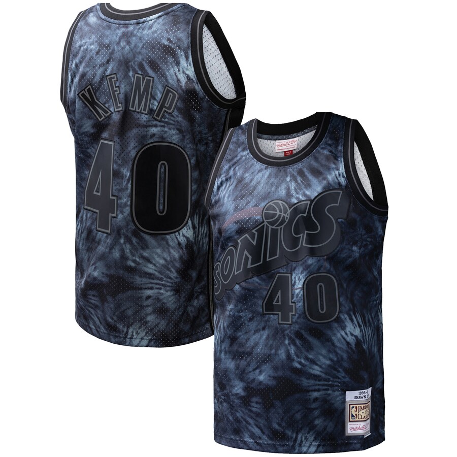 Men's Seattle SuperSonics Shawn Kemp Mitchell & Ness Black Hardwood Classics 1995/96 Tie-Dye Swingman Jersey