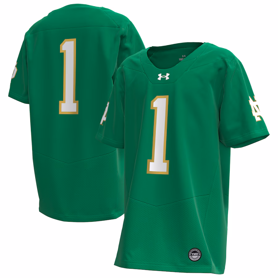 #1 Notre Dame Fighting Irish Under Armour Youth Replica Football Jersey - Kelly Green