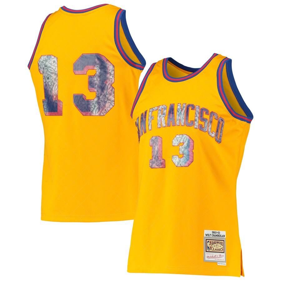 Men's San Francisco Warriors Wilt Chamberlain Mitchell & Ness Gold 1962/63 Hardwood Classics NBA 75th Anniversary Diamond Swingman Jersey