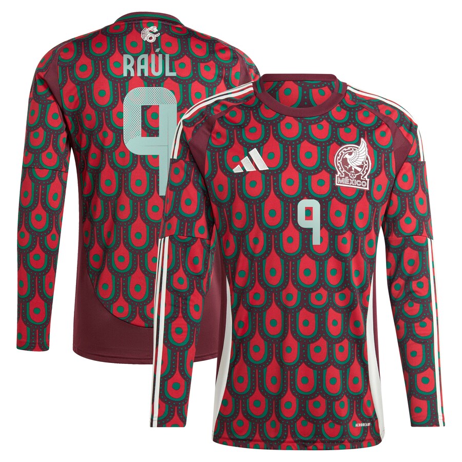 Men's Mexico National Team Raul Jimenez adidas Burgundy 2024 Home Replica Player Long Sleeve Jersey