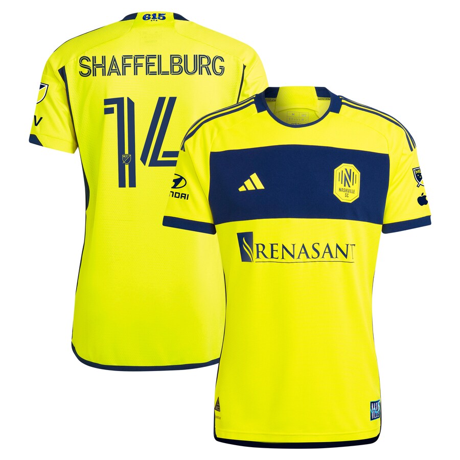Men's Nashville SC Jacob Shaffelburg adidas Yellow 2024 The 615 Kit Authentic Player Jersey