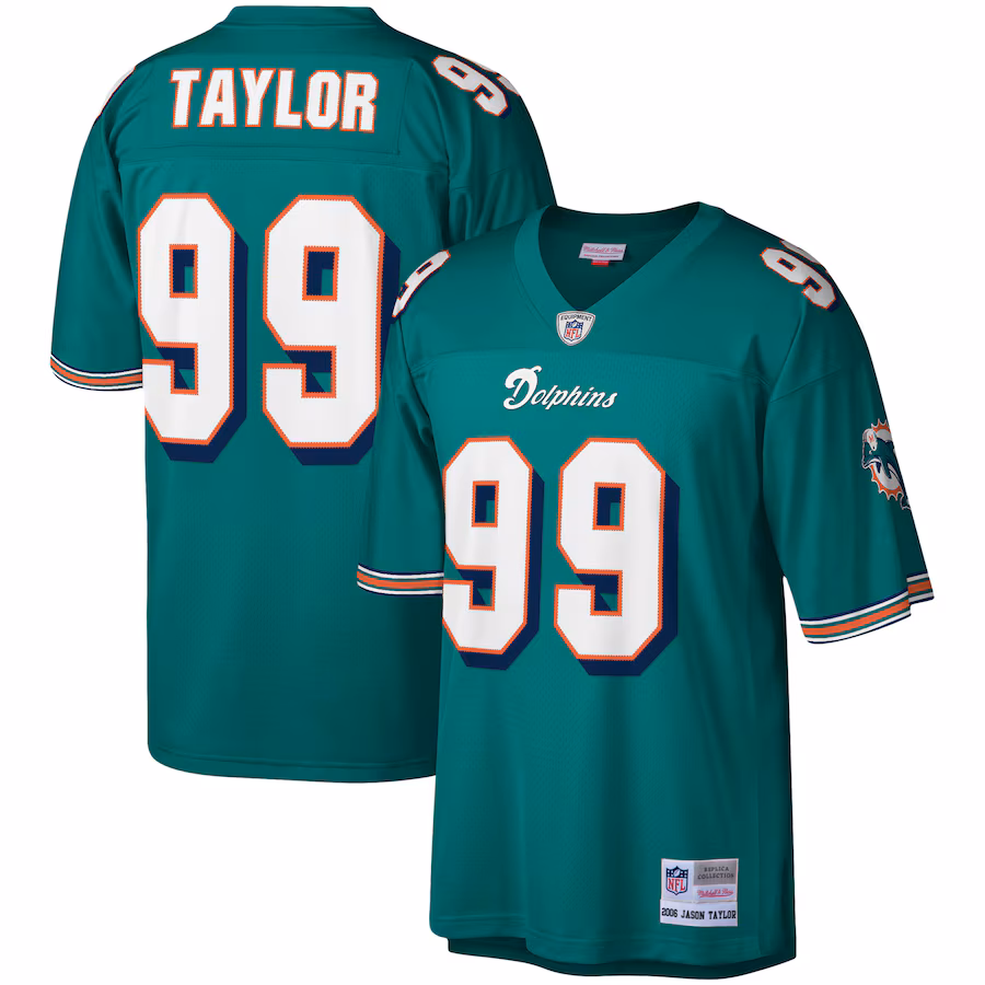 Men's Miami Dolphins Jason Taylor Mitchell & Ness Aqua Legacy Replica Jersey