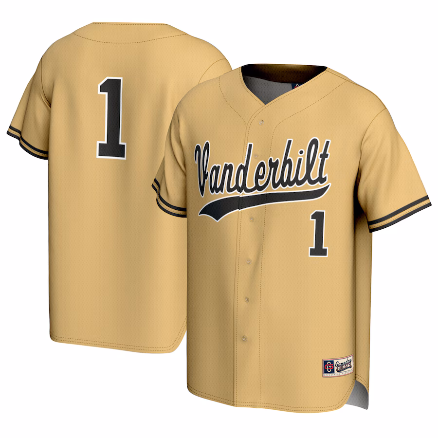 #1 Vanderbilt Commodores GameDay Greats Youth Baseball Lightweight Fashion Jersey - Gold
