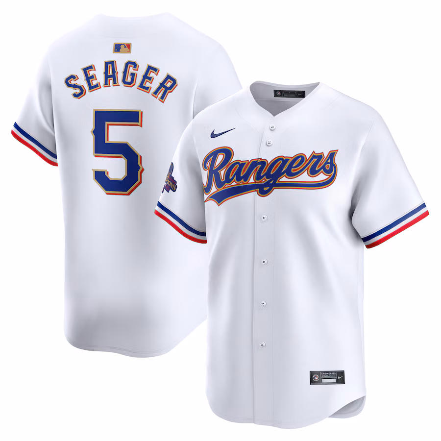 Men's Texas Rangers Corey Seager Nike White 2024 Gold Collection Limited Player Jersey