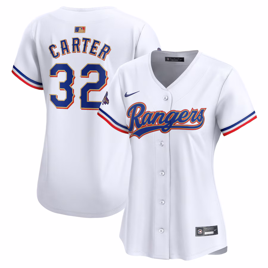 Women's Texas Rangers Evan Carter Nike White 2024 Gold Collection Limited Player Jersey
