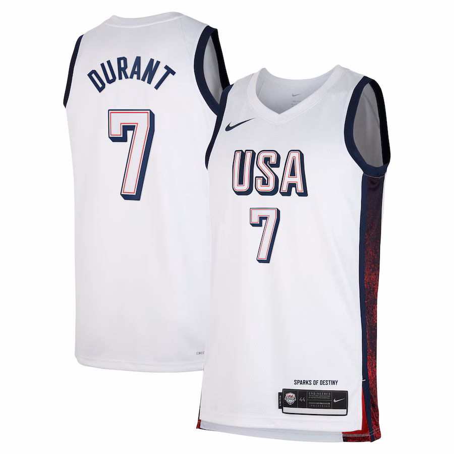 Unisex Men's USA Basketball Kevin Durant Nike White 2024 Swingman Player Jersey