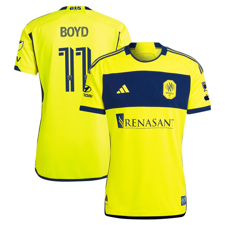 Men's Nashville SC Tyler Boyd adidas Yellow 2024 The 615 Kit Authentic Player Jersey