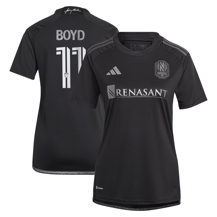 Women's Nashville SC Tyler Boyd adidas Black 2024 Man In Black Kit Replica Player Jersey