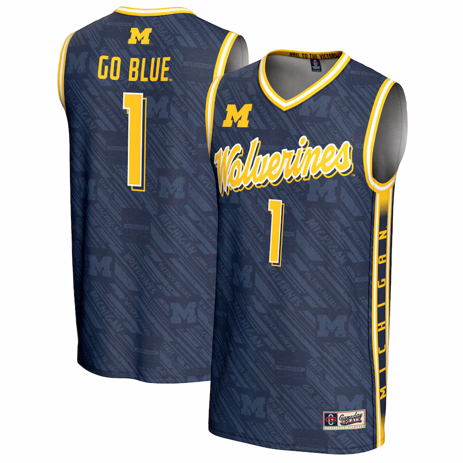 #1 Michigan Wolverines GameDay Greats Unisex Highlight Print Lightweight Basketball Fashion Jersey - Navy