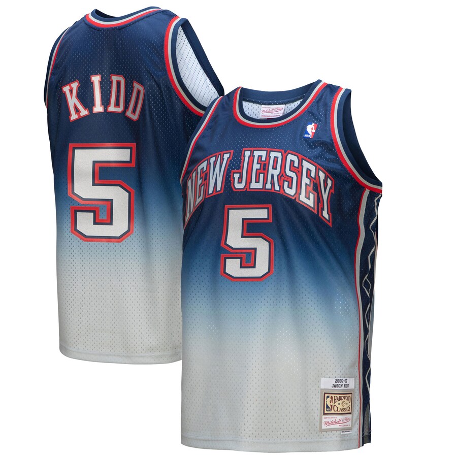 Men's New Jersey Nets Jason Kidd Mitchell & Ness Gray/Blue 2006/07 Hardwood Classics Fadeaway Swingman Player Jersey