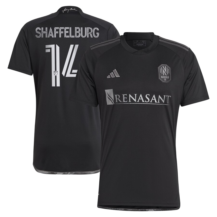 Men's Nashville SC Jacob Shaffelburg adidas Black 2024 Man In Black Kit Replica Player Jersey