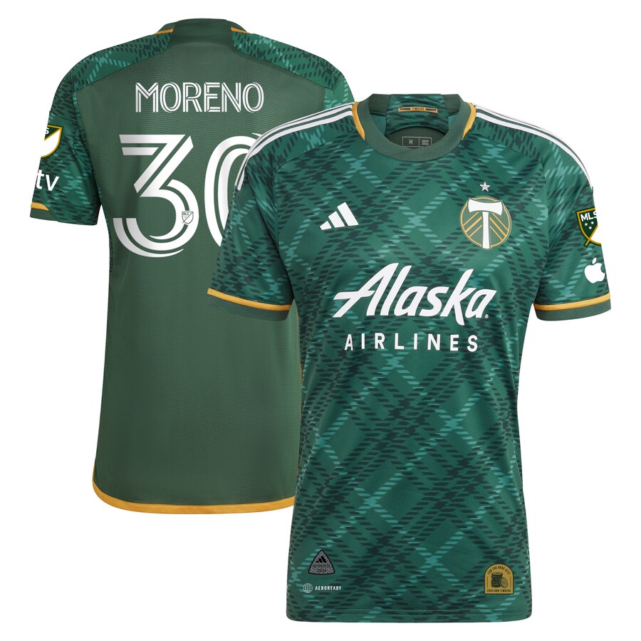Men's Portland Timbers Santiago Moreno adidas Green 2023 Portland Plaid Kit Authentic Jersey