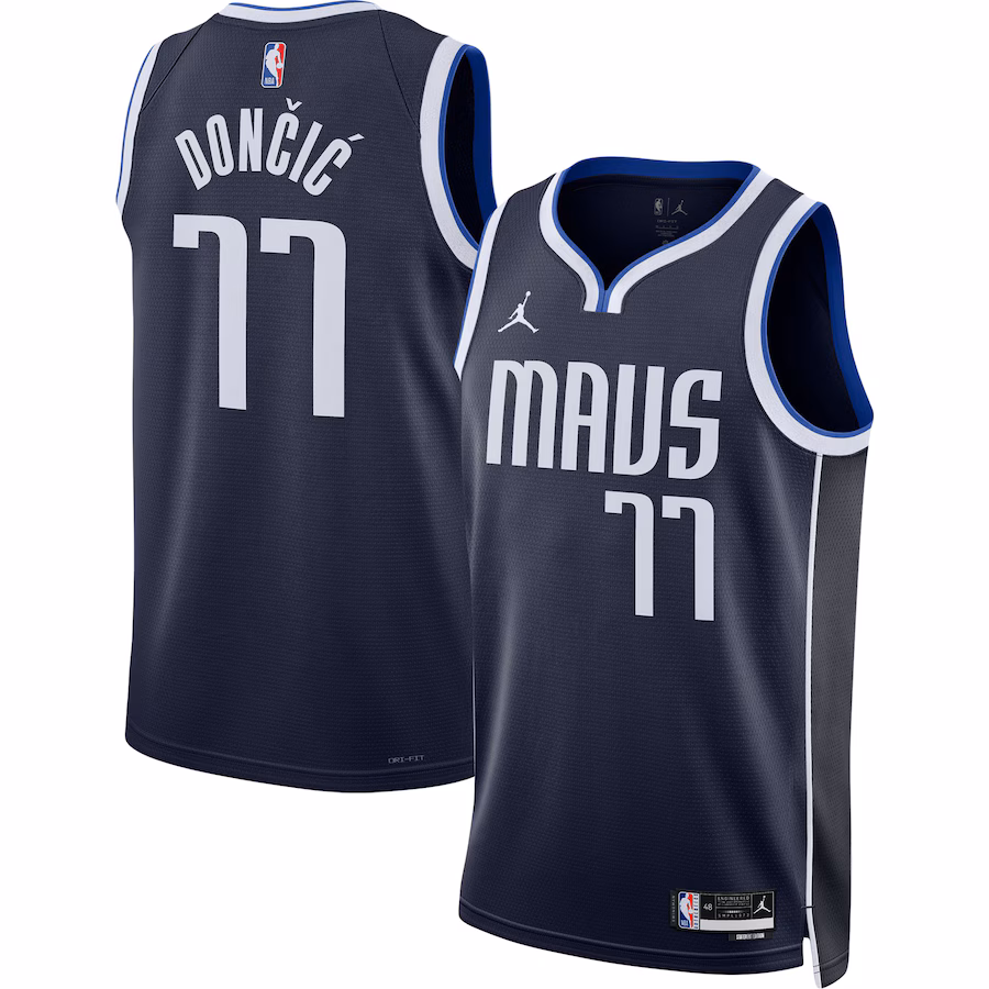 Unisex Dallas Mavericks Luka Dončić Jordan Brand Navy Swingman Jersey - Statement Edition
