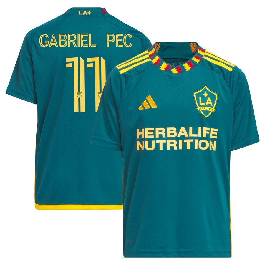 Youth LA Galaxy Gabriel Pec adidas Green 2024 LA Kit Replica Player Jersey