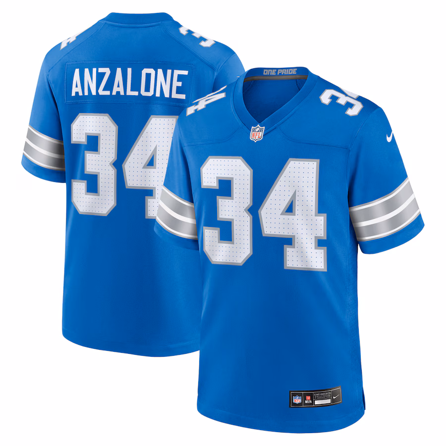 Men's Detroit Lions Alex Anzalone Nike Blue Game Jersey
