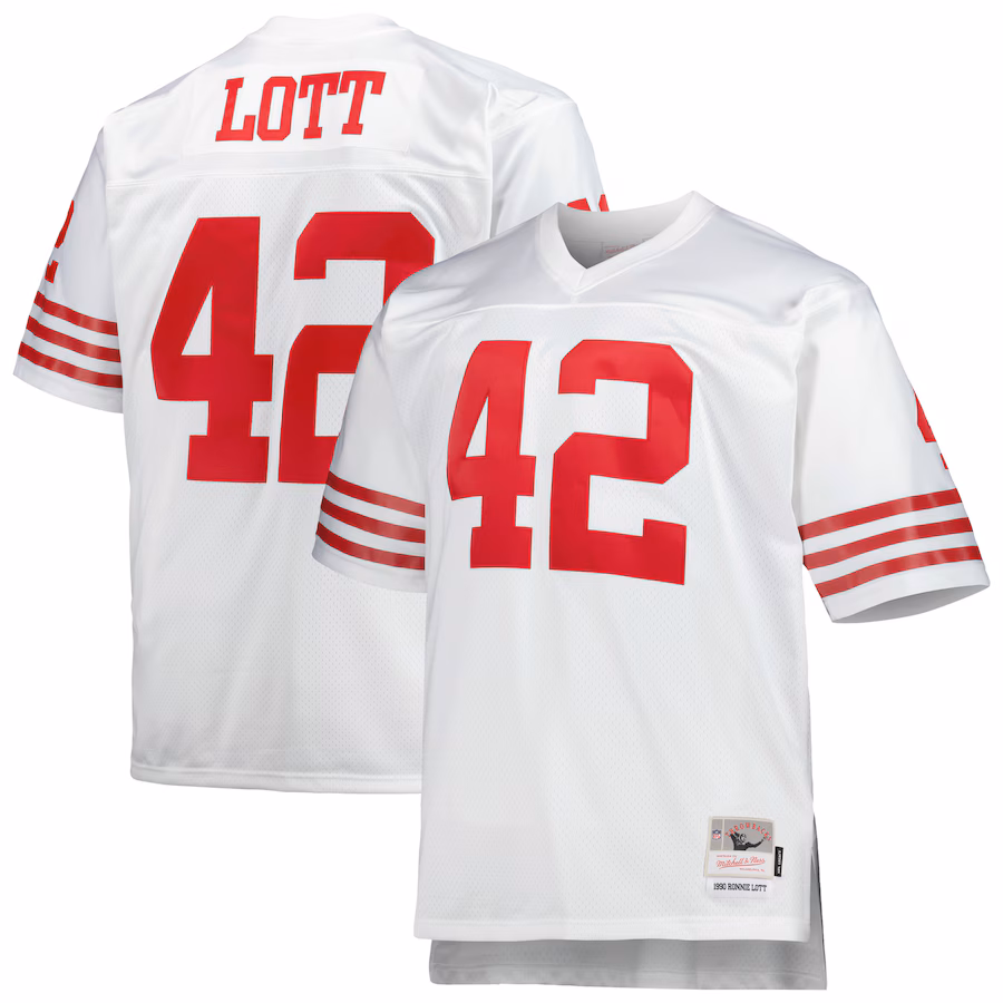 Men's San Francisco 49ers Ronnie Lott Mitchell & Ness White Big & Tall 1990 Retired Player Replica Jersey