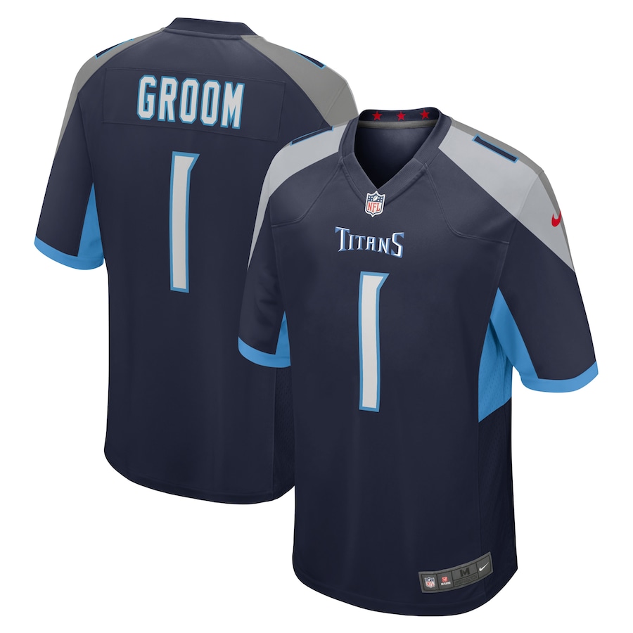 Men's Tennessee Titans Number 1 Groom Nike Navy Game Jersey