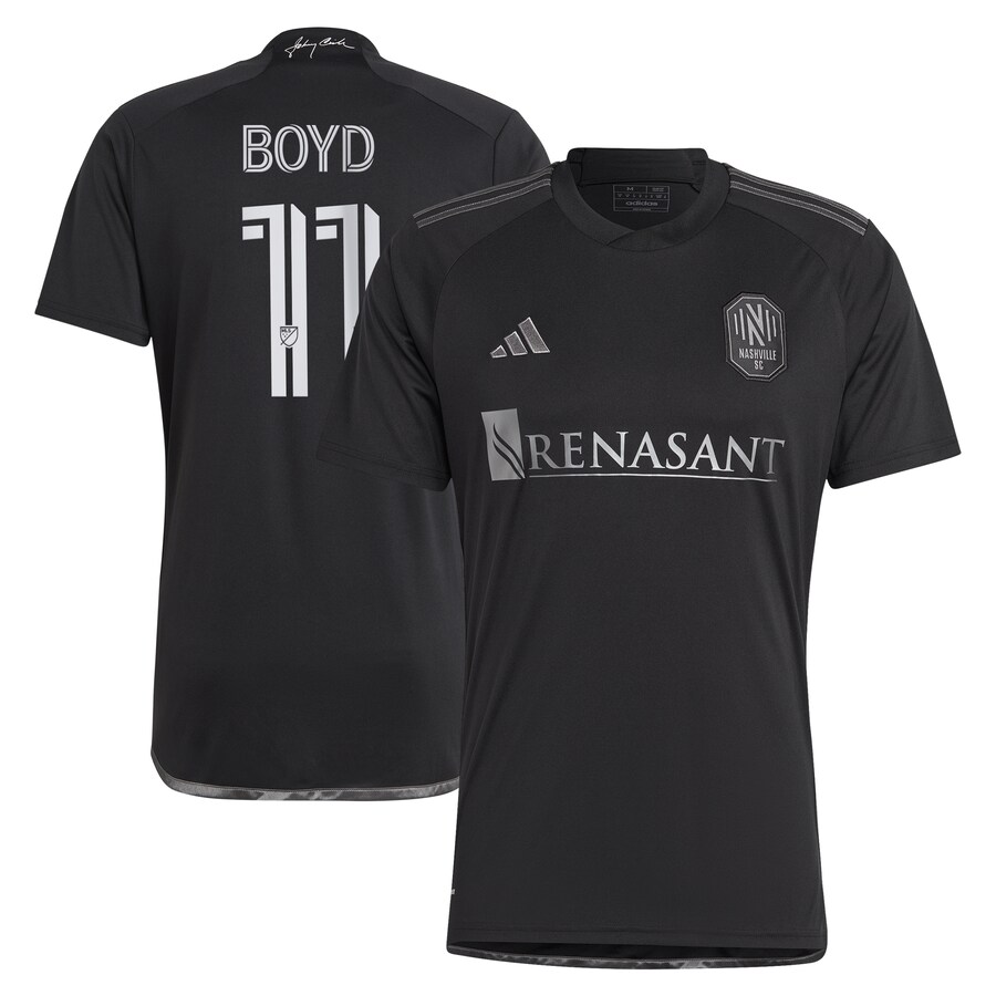 Men's Nashville SC Tyler Boyd adidas Black 2024 Man In Black Kit Replica Player Jersey