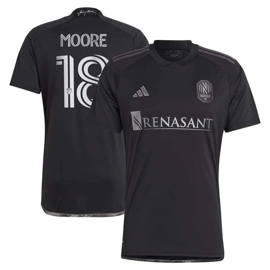 Men's Nashville SC Shaq Moore adidas Black 2023 Man In Black Kit Replica Player Jersey