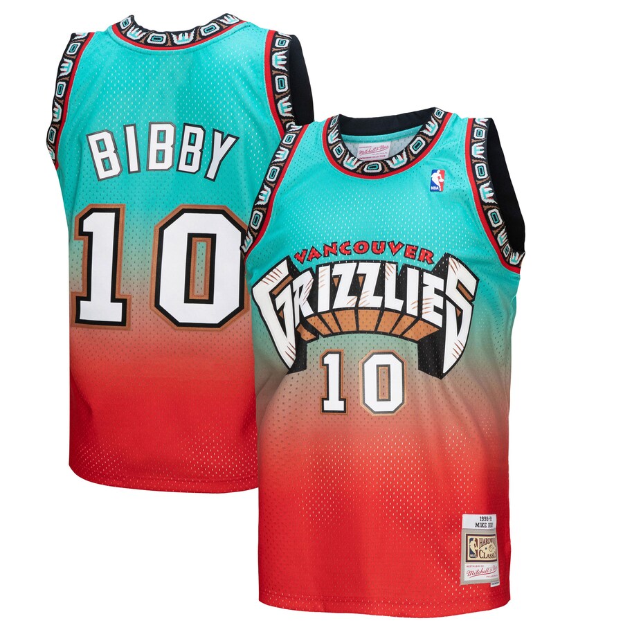 Men's Vancouver Grizzlies Mike Bibby Mitchell & Ness Red/Teal 1998/99 Hardwood Classics Fadeaway Swingman Player Jersey