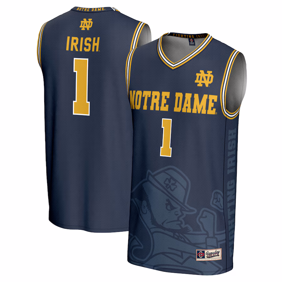 #1 Notre Dame Fighting Irish GameDay Greats Youth Icon Print Lightweight Basketball Fashion Jersey - Navy