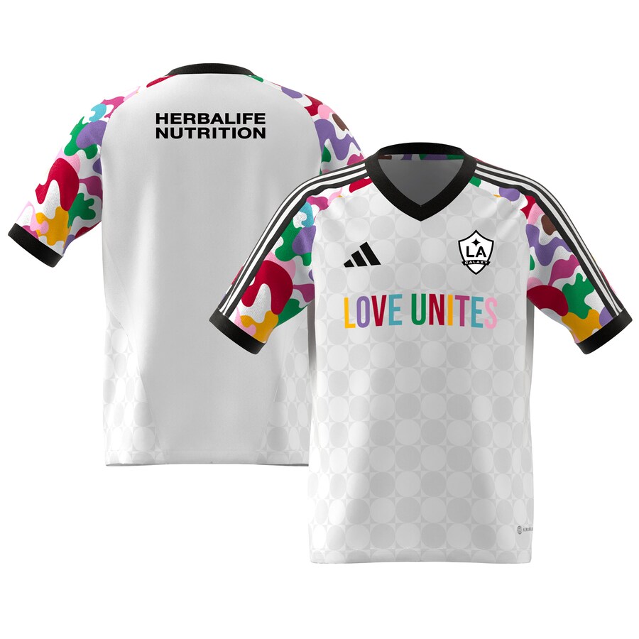Youth LA Galaxy  adidas White 2023 Pride Pre-Match Top