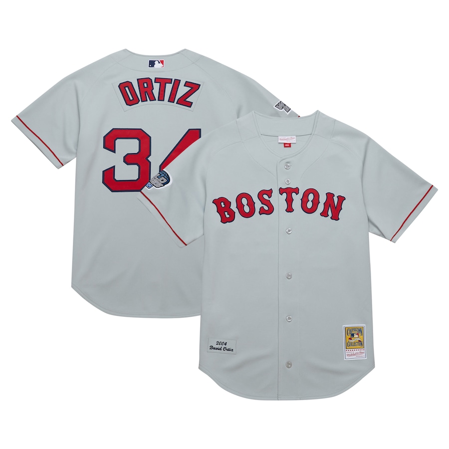 Men's Boston Red Sox David Ortiz Mitchell & Ness Gray 2004 Cooperstown Collection Authentic Throwback Jersey