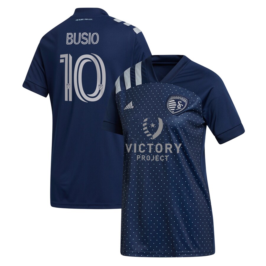 Women's Sporting Kansas City Gianluca Busio adidas Blue 2021 Secondary Replica Player Jersey
