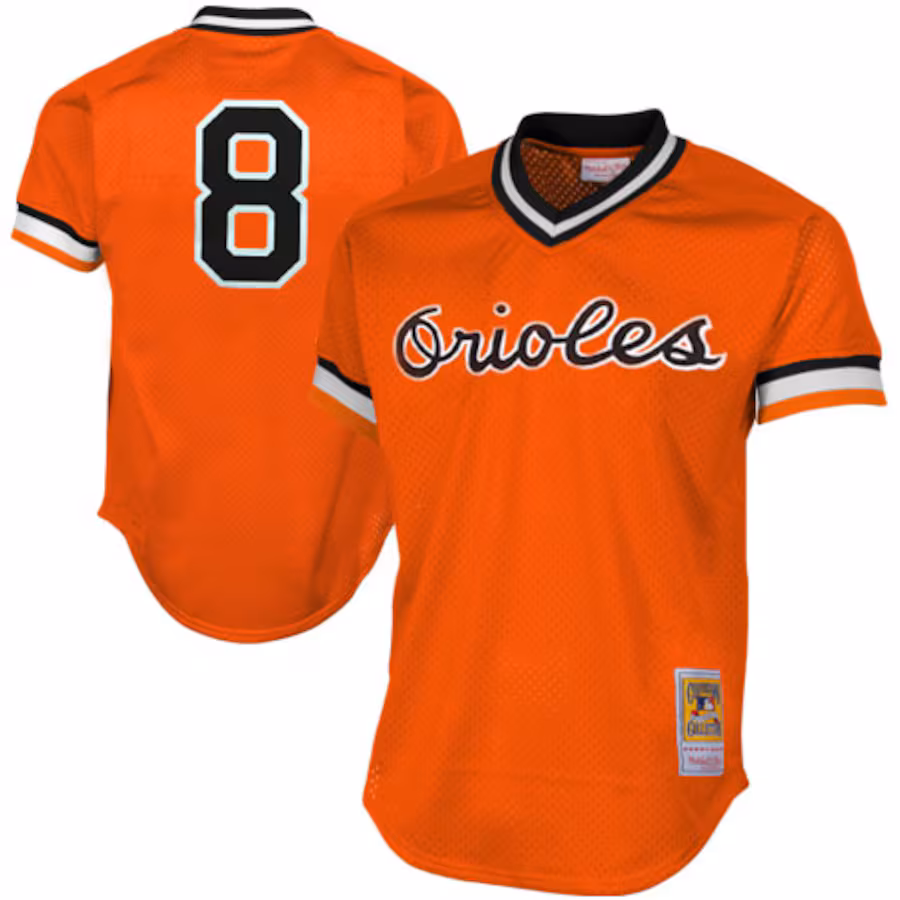 Men's Baltimore Orioles Cal Ripken Jr Mitchell & Ness Orange 1988 Authentic Cooperstown Collection Mesh Batting Practice Jersey
