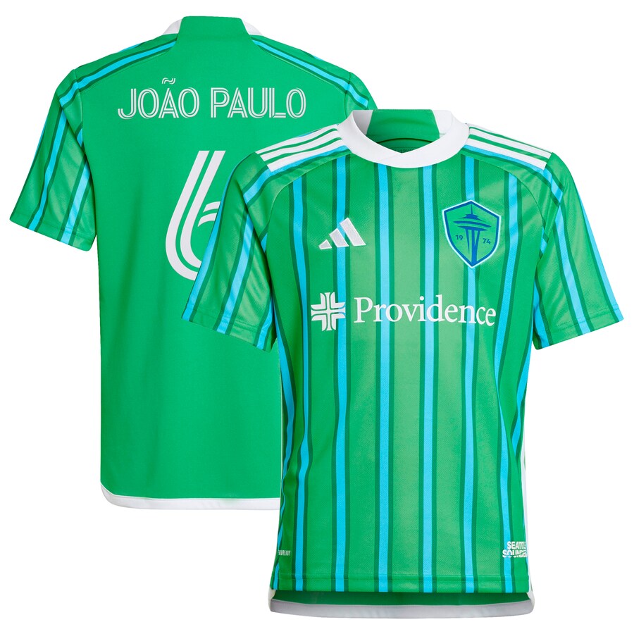 Youth Seattle Sounders FC Joao Paulo adidas Green 2024 The Anniversary Kit Replica Player Jersey