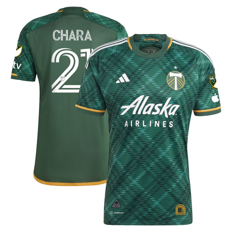 Men's Portland Timbers Diego Chara adidas Green 2023 Portland Plaid Kit Authentic Jersey