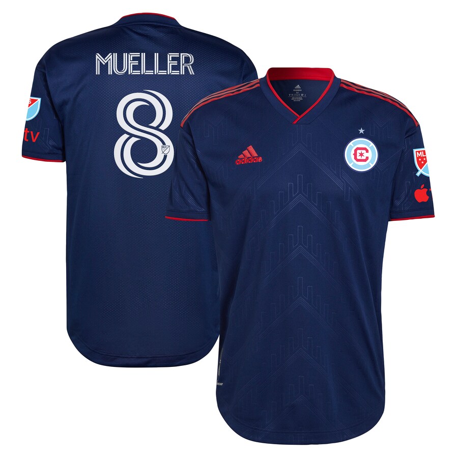 Men's Chicago Fire Chris Mueller adidas Blue 2023 Water Tower Kit Authentic Player Jersey