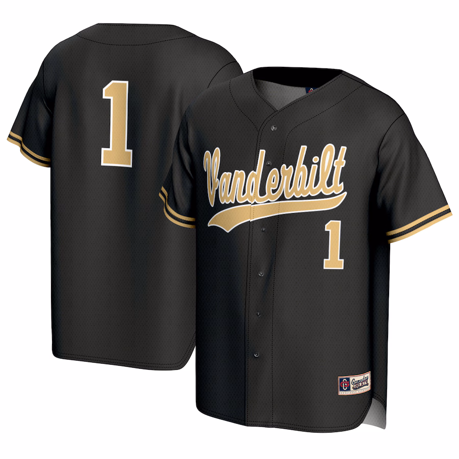 #1 Vanderbilt Commodores GameDay Greats Youth Baseball Lightweight Fashion Jersey - Black