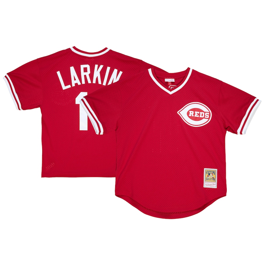 Youth Cincinnati Reds Barry Larkin Mitchell & Ness Red Cooperstown Collection Mesh Batting Practice Jersey