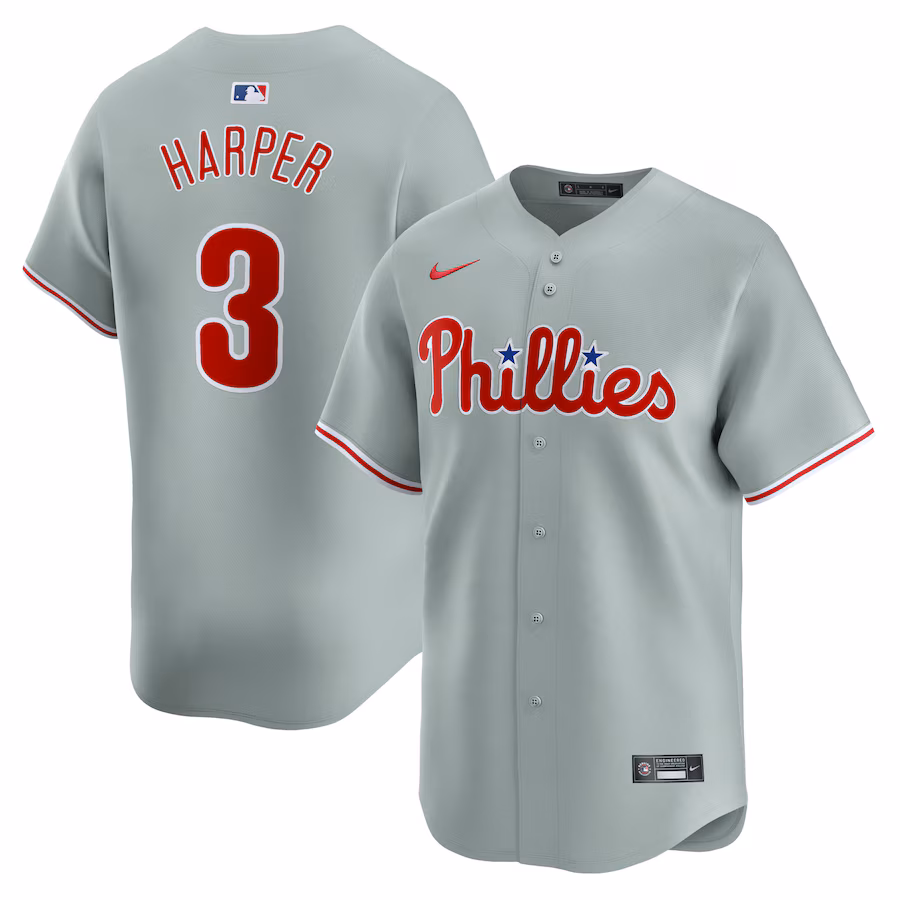 Men's Philadelphia Phillies Bryce Harper Nike Gray Away Limited Player Jersey