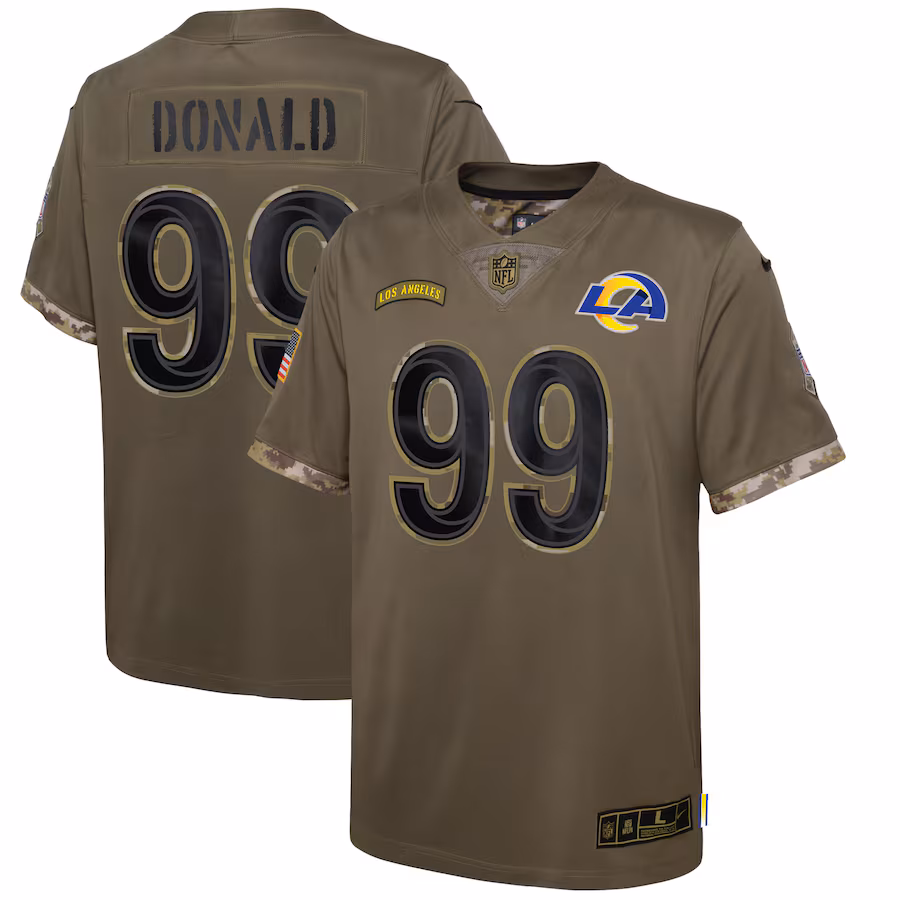 Youth Los Angeles Rams Aaron Donald Nike Olive 2022 Salute To Service Player Limited Jersey