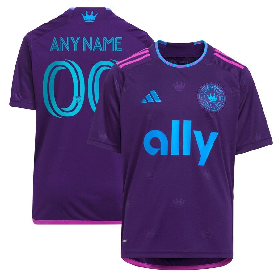 Youth Charlotte FC adidas Purple 2023 Crown Jewel Kit Replica Custom Jersey