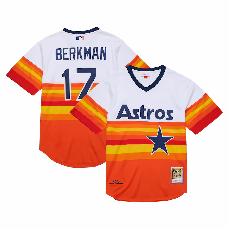 Men's Houston Astros Lance Berkman Mitchell & Ness White 2004 Cooperstown Collection Authentic Throwback Jersey