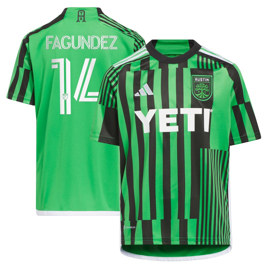 Youth Austin FC Diego Fagundez adidas Green 2023 Las Voces Kit Replica Jersey